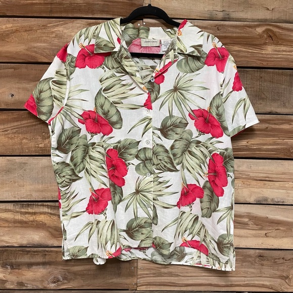 Vintage lemon grass XL linen Hawaiian shirt button